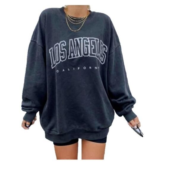NEW- Langwyqu Oversized Los Angeles California Crewneck Pullover- Women's L - Picture 5 of 6
